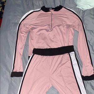 Pink,white and black two piece set.